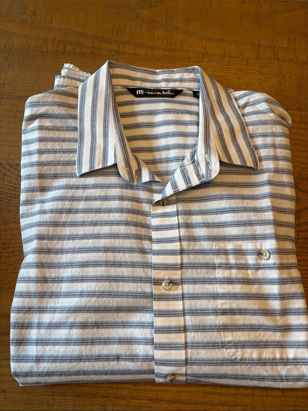 Travis Mathew Men's Short-Sleeve Button-Down Shirt - White & Light Blue Stripes